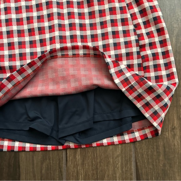 Tory Burch Performance Jacquard Mini Skort Skirt in Red Perfect Check Sz M - Picture 8 of 9